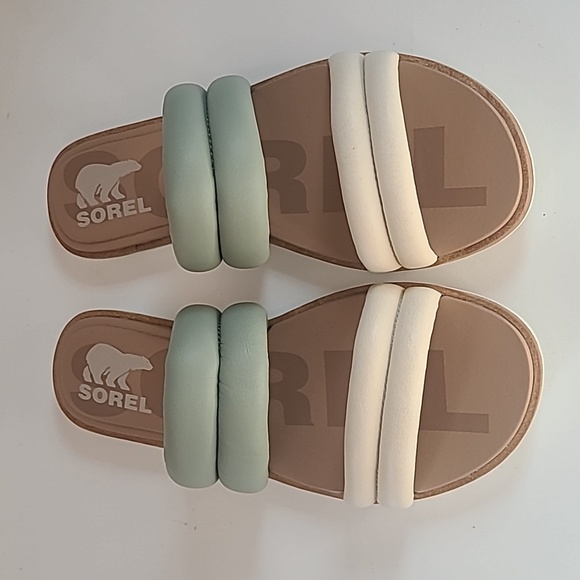 Sorel Womens Ella II Puff Slide Sandal Sporty Safari Chalk Size 8.5 NWOB - Picture 2 of 12